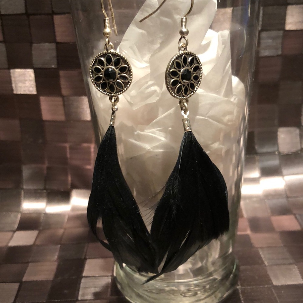 Black feather earrings
